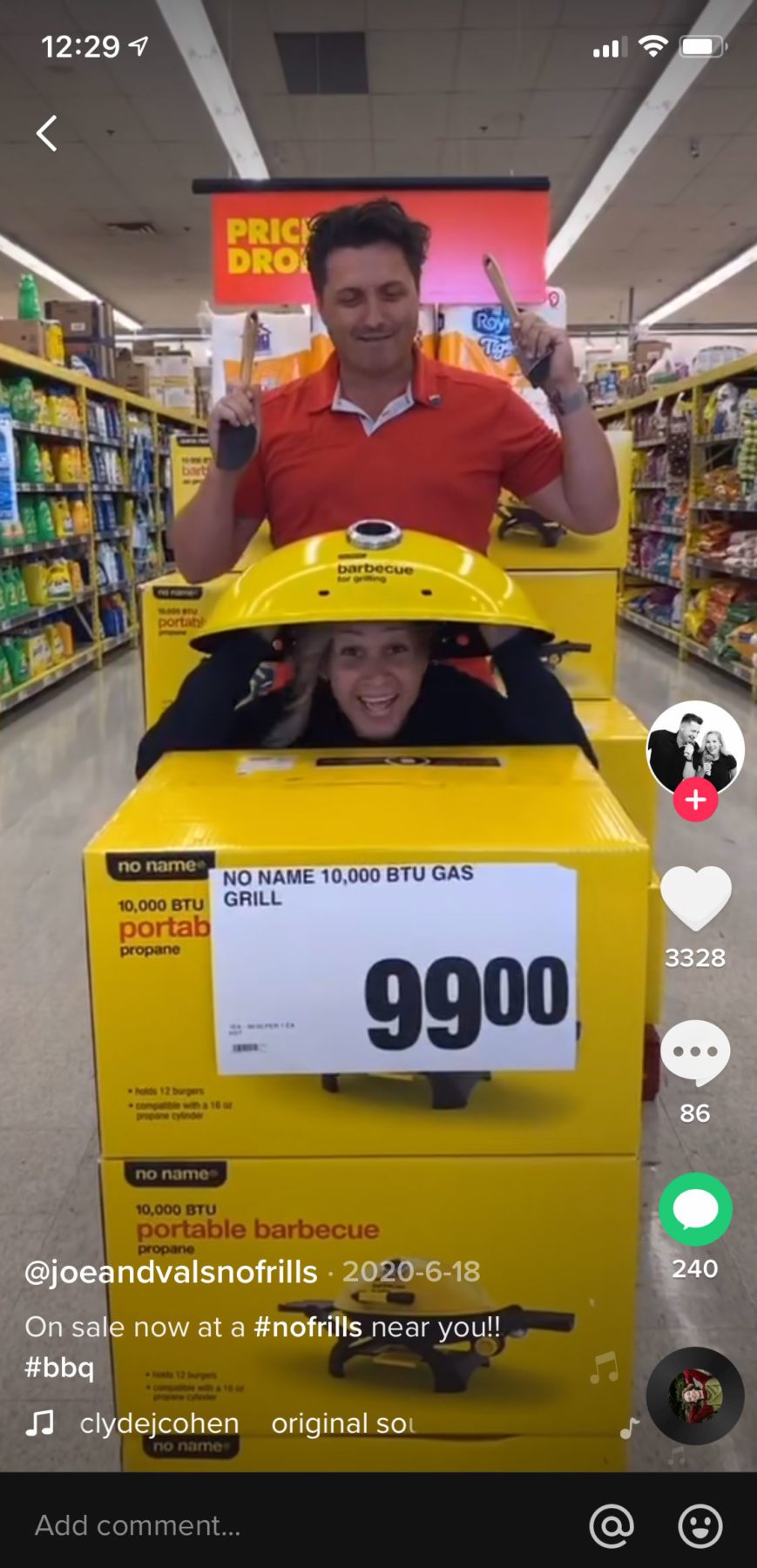 screenshot showing hashtags on a No Frills company TikTok post