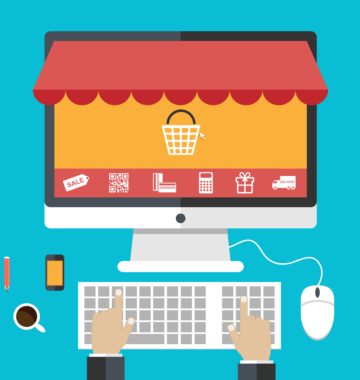 illustration of an online storefront at a person's desk