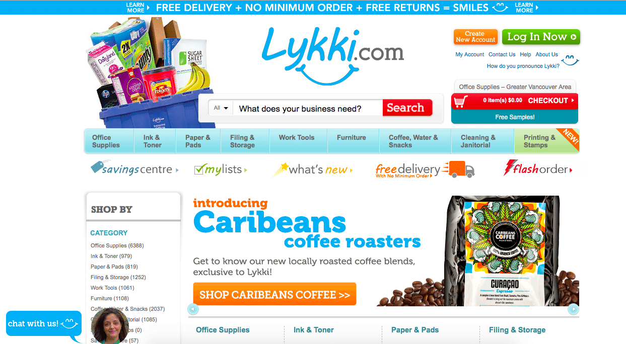 screenshot showing an office supplies website with too many menus