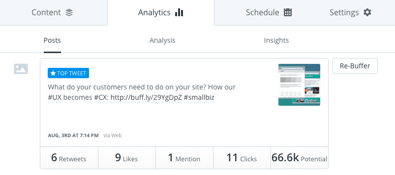 Social Media Scheduling Tool - Buffer re-buffer analytics