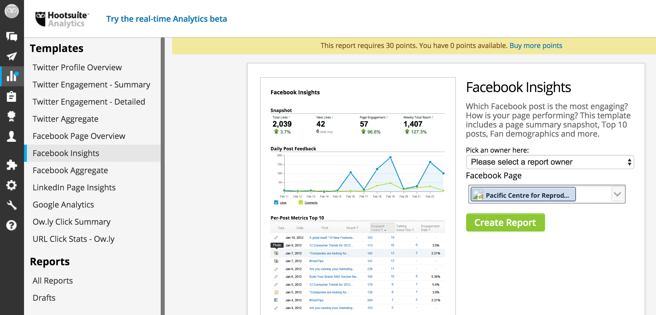 Social Media Scheduling Tool - Hootsuite analytics reports - Facebook insights