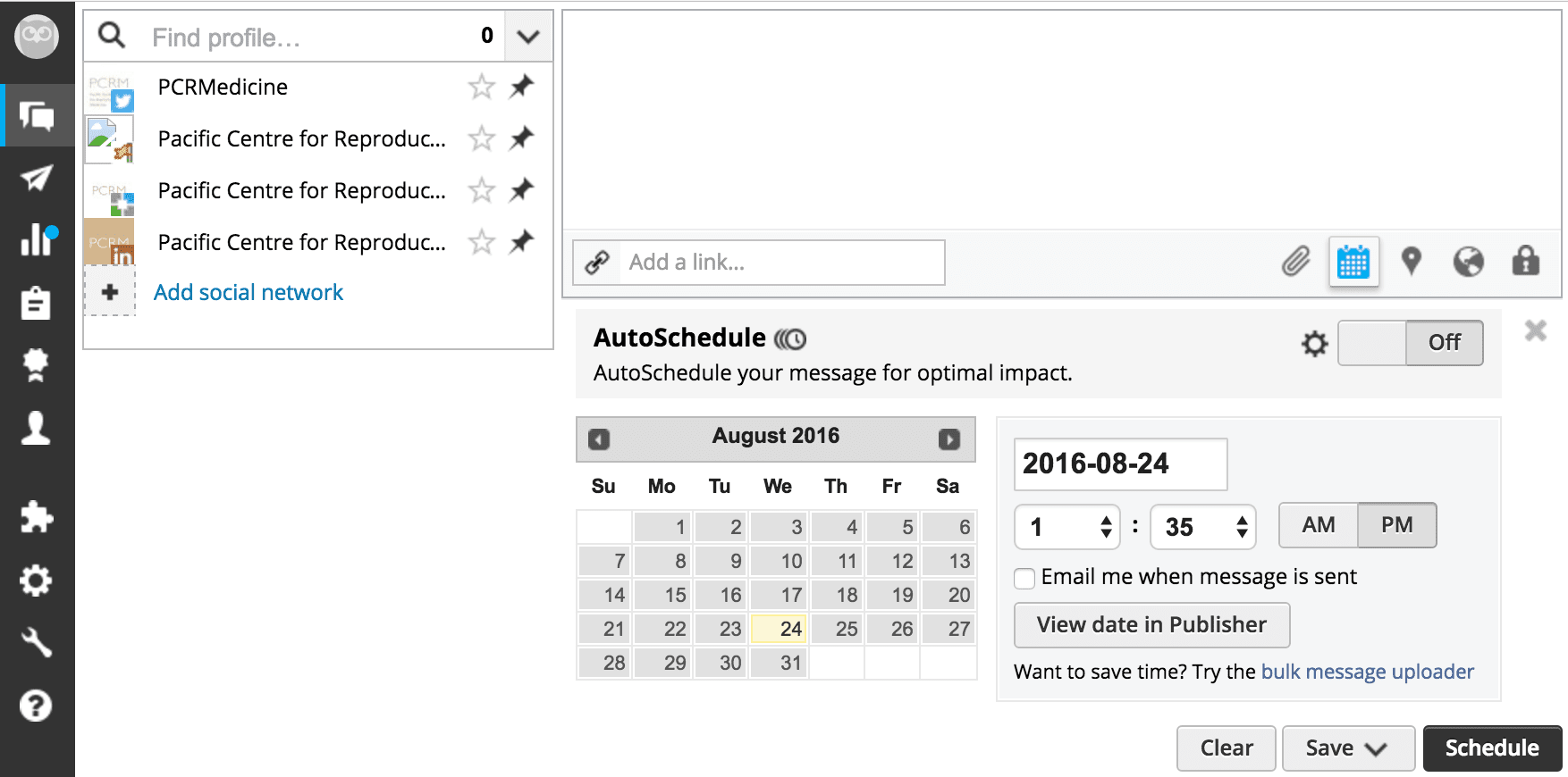 Social Media Scheduling Tool - Hootsuite composition window (scheduling)