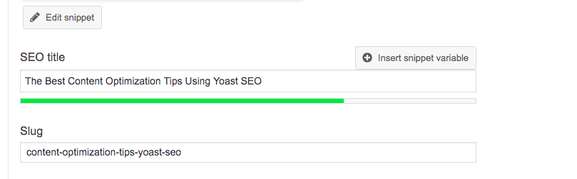 screenshot showing a customized SEO title and slug