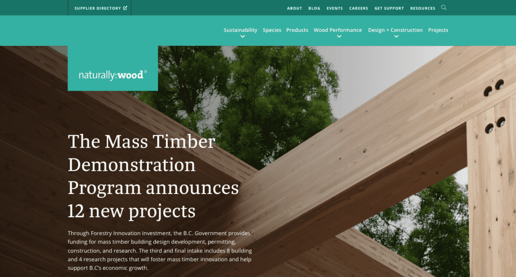 screenshot of the naturally wood homepage