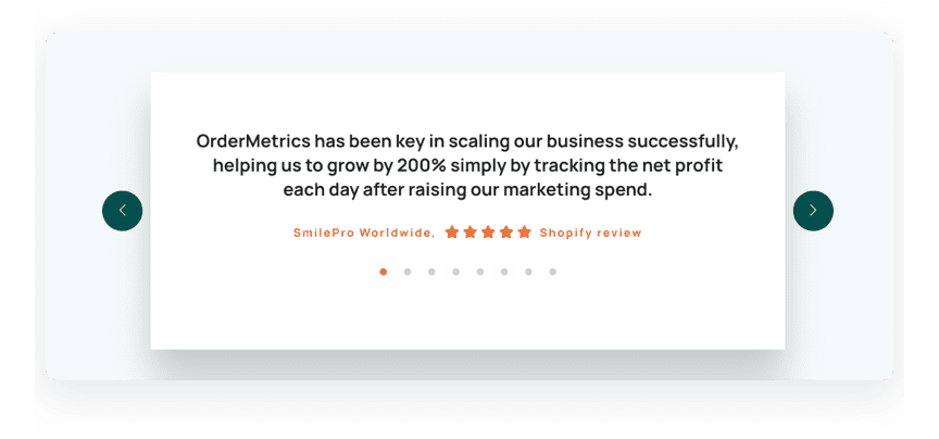screenshot of a slider block on a website that shows customer reviews from Shopify