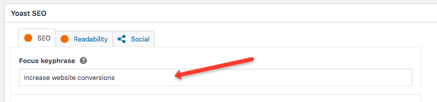 screenshot showing where to set your focus keyphrase for content optimization