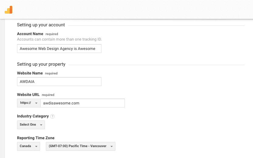 google analytics tracking configuration screen