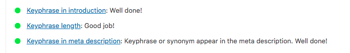 screenshot showing the yoast seo results for keyphrase in introduction